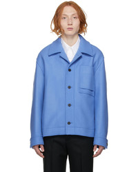 Solid Homme Blue Wool Nylon Short Coat