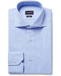 Ermenegildo Zegna Blue Slim Fit Cutaway Collar Puppytooth Cotton Shirt