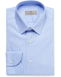 Canali Blue Slim Fit Puppytooth Cotton Poplin Shirt