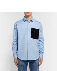 Ami Contrast Trimmed Cotton Poplin Shirt