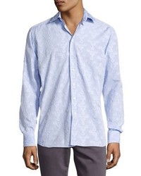 Etro Flocked Circle Cotton Shirt Light Blue
