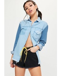 Missguided Blue Two Tone Shirt With Ripped Pocket