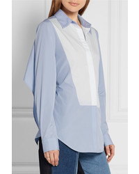 Tome Open Back Two Tone Cotton Poplin Shirt Sky Blue