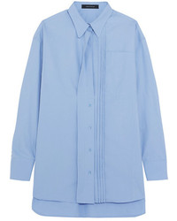 Cédric Charlier Oversized Pintucked Cotton Poplin Shirt Light Blue