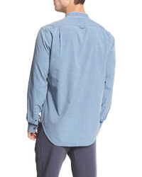 Vince Raw Stand Collar Chambray Shirt Blue