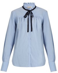 Sea Ruffled Collar Cotton Poplin Shirt