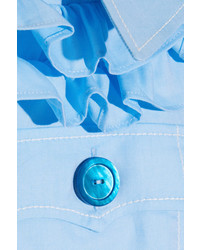 Miu Miu Ruffled Cotton Oxford Shirt Light Blue