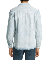 True Religion Ryan Bleached Faded Western Style Shirt Pacific Water