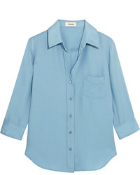 L'Agence Ryan Washed Silk Shirt Blue