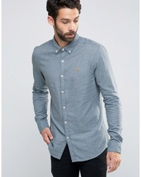 Farah Shirt With Textured Weave In Slim Fit Blue