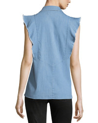 7 For All Mankind Sleeveless Ruffled Button Front Denim Shirt