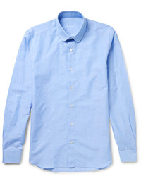 Caruso Slim Fit Penny Collar Slub Cotton And Linen Blend Shirt