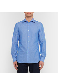 Isaia Slim Fit Slub Cotton And Linen Blend Shirt