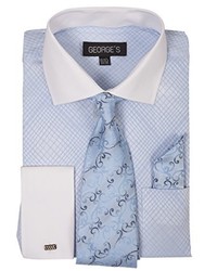 George's Small Check Pattern Fashion Dress Shirt With Woven Tie Set Ah624