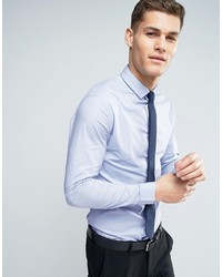 Asos Stretch Slim Shirt In Blue With Navy Tie
