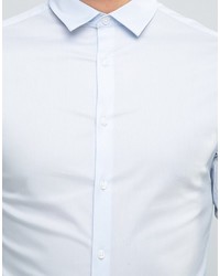 Asos Super Skinny Shirt With Stretch In Blue
