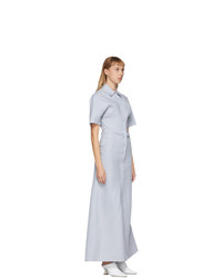 Off-White Blue Linen Long Shirt Dress