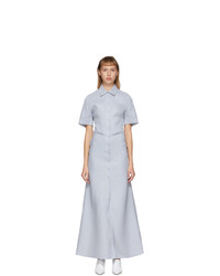 Off-White Blue Linen Long Shirt Dress