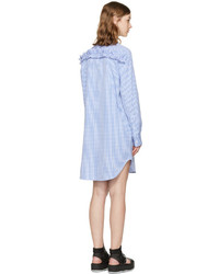 MSGM Blue Ruffle Shirt Dress