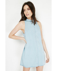 Dailylook Paul Laurence Chambray Shirt Dress In Light Blue M L