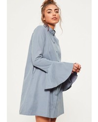 Missguided Blue Frill Cuff Soft Shirt Dress