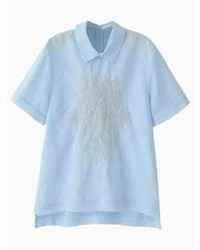 Choies Light Blue Short Sleeve Shirt With Embroidery Tiger