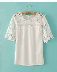 ChicNova Lace Cutout Cotton Splice Short Sleeves T Shirt