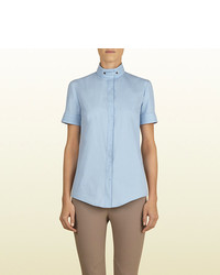 Gucci Sky Blue Short Sleeve Shirt From Equestrian Collection