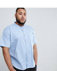 BadRhino Big Short Sleeve Poplin Shirt With Grandad Collar In Blue