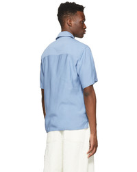 AMI Alexandre Mattiussi Blue Embroidered Ami Short Sleeve Shirt
