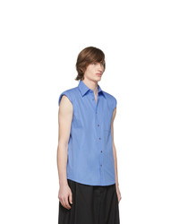 Dries Van Noten Blue Sleeveless Shoulder Pad Shirt