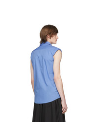 Dries Van Noten Blue Sleeveless Shoulder Pad Shirt
