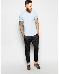Asos Brand Oxford Shirt In Blue With Short Sleeves