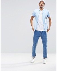 Asos Brand Skinny Oxford Shirt In Blue With Short Sleeves