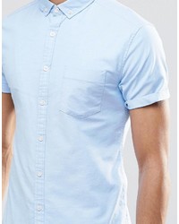 Asos Brand Skinny Oxford Shirt In Blue With Short Sleeves