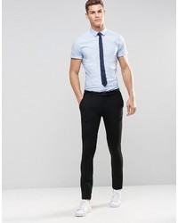 Asos Brand Skinny Shirt In Blue With Short Sleeves And Navy Tie Pack Save 15%