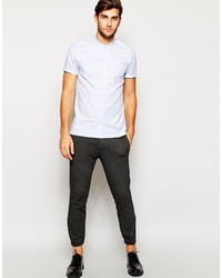 Asos Brand Smart Oxford Shirt In Blue With Short Sleeves And Baseball Collar