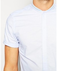 Asos Brand Smart Oxford Shirt In Blue With Short Sleeves And Baseball Collar