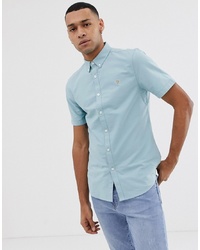Farah Brewer Slim Fit Short Sleeve Oxford Shirt In Turquoise