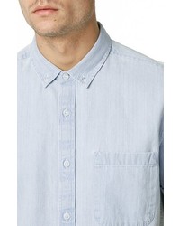 Topman Button Front Short Sleeve Denim Shirt