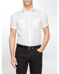 Calvin Klein Classic Fit Tonal Stripe Twill Cotton Dobby Short Sleeve Shirt