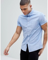 ASOS DESIGN Casual Skinny Short Sleeve Oxford Shirt In Light Blue