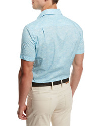 Peter Millar Day Glow Short Sleeve Sport Shirt Turquoise