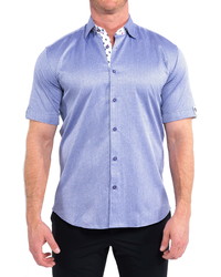 Maceoo Galileo Cross Blue Short Sleeve Button Up Shirt