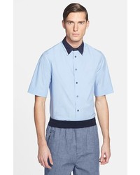 Marni Contrast Collar Short Sleeve Woven Shirt Light Blue 48