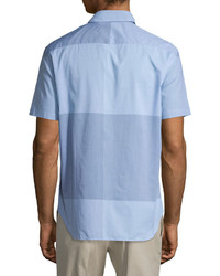 Burberry Modern Fit Large Check Short Sleeve Sport Shirt Light Blue