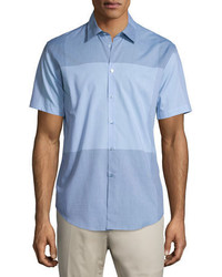 Burberry Modern Fit Large Check Short Sleeve Sport Shirt Light Blue