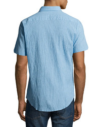Zachary Prell Morales Seersucker Short Sleeve Sport Shirt Light Blue