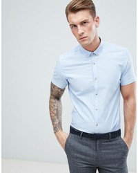 MOSS BROS Moss London Extra Slim Short Sleeve Oxford Shirt In Blue