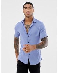 ASOS DESIGN Muscle Viscose Short Sleeve Shirt In Blue